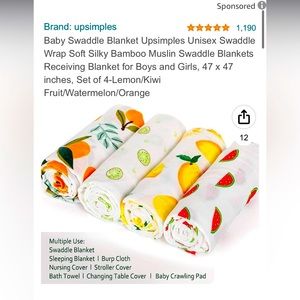 🍉🍊🥝🍋 SUPER SOFT BAMBOO / MUSLIN Swaddle Blankets